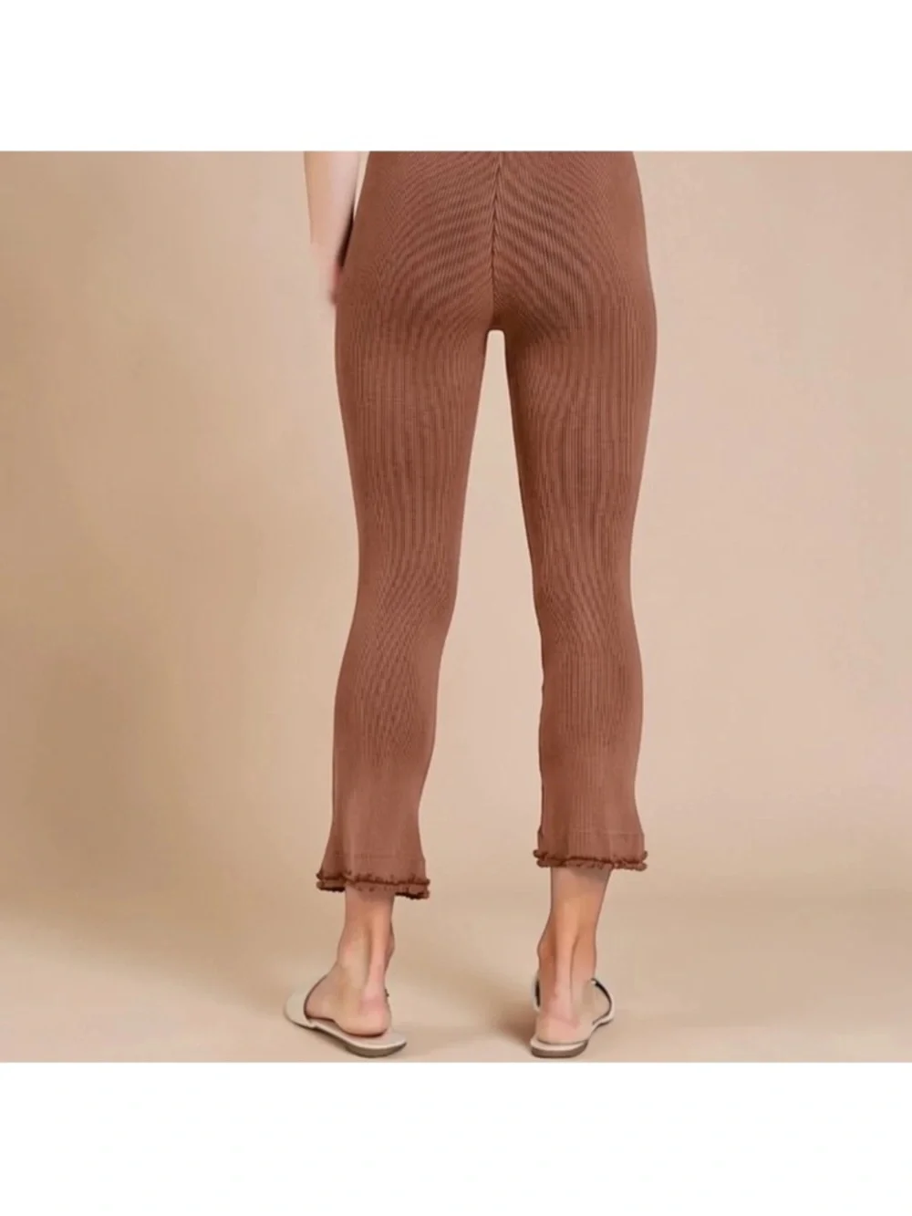 Free People Rust Ribbed Crop Cropped Pants size M - Picture 3 of 5